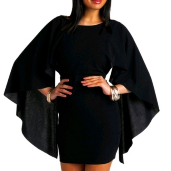 Closette Chic Backless Cape Dress Extreme Black - Picture 2 of 3